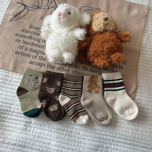 ベビー用靴下・タイツ color A (5 pairs) / S (1-3y) ベビーキッズソックス 靴下5足セット ベアくま うさぎバニー フラワー花柄