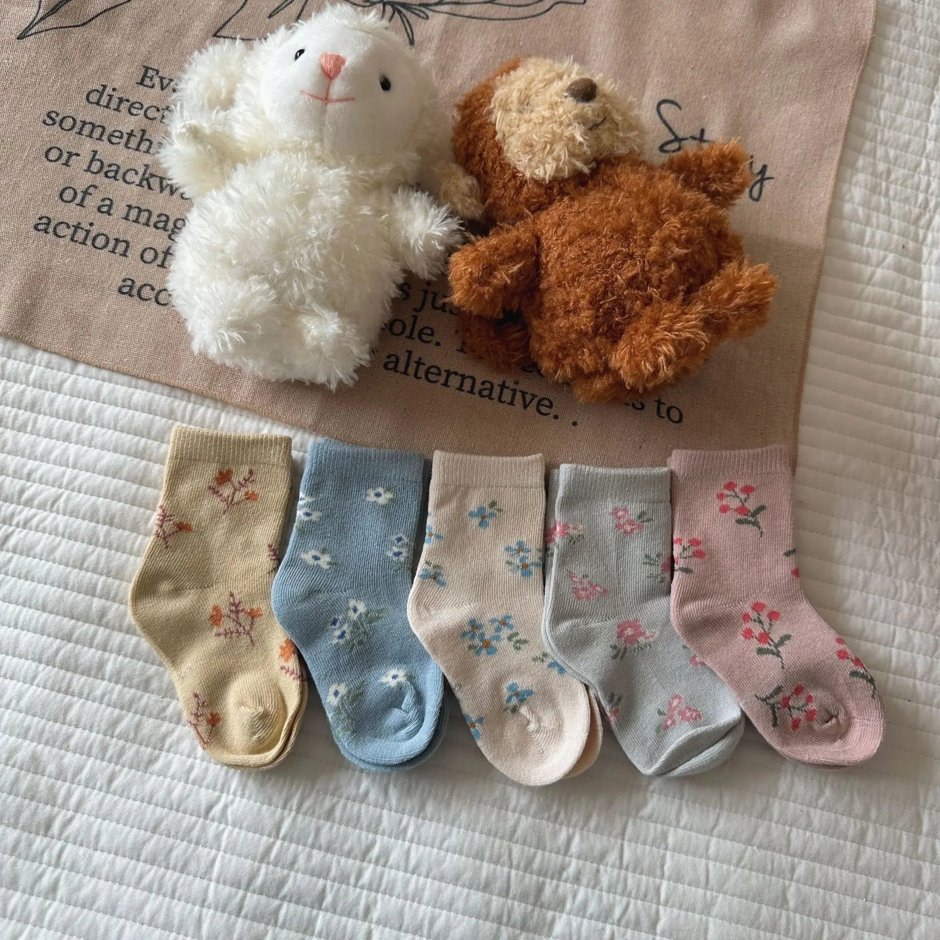 ベビー用靴下・タイツ color C (5 pairs) / S (1-3y) ベビーキッズソックス 靴下5足セット ベアくま うさぎバニー フラワー花柄