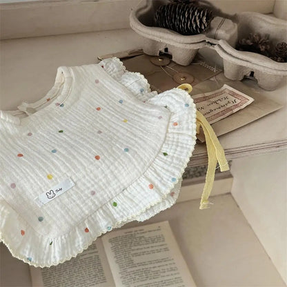 よだれかけ Color Dot / 0-30 Months ベビースタイ ビブベスト よだれかけ ショール 前かけ フリル リボン フラワー花柄/水玉【mh0006401】