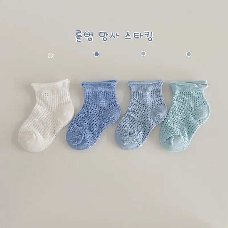ベビー用靴下・タイツ D / 1-3 Year-old ベビー キッズ サマー メッシュ ショート ソックス 靴下 4ペア セット【mh0001547】