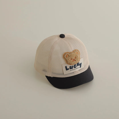 ベビー用帽子 dark gray / 46-50cm / 取り寄せ（7〜30日） ベビー帽子 メッシュキャップ 野球帽 ベアくまワッペン サマーハット