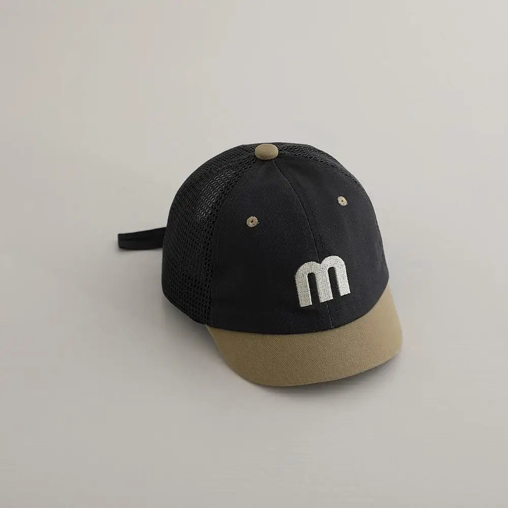 ベビー用帽子 Dark Gray / 46-50cm ベビー帽子 メッシュキャップ 野球帽 アルファベット刺繍 サマーハット【mh0005592】