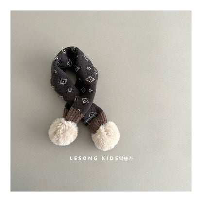 ネックウォーマー Dark Gray / One Size キッズマフラー ニット ボンポン付き ネックウォーマー【mh0011798】