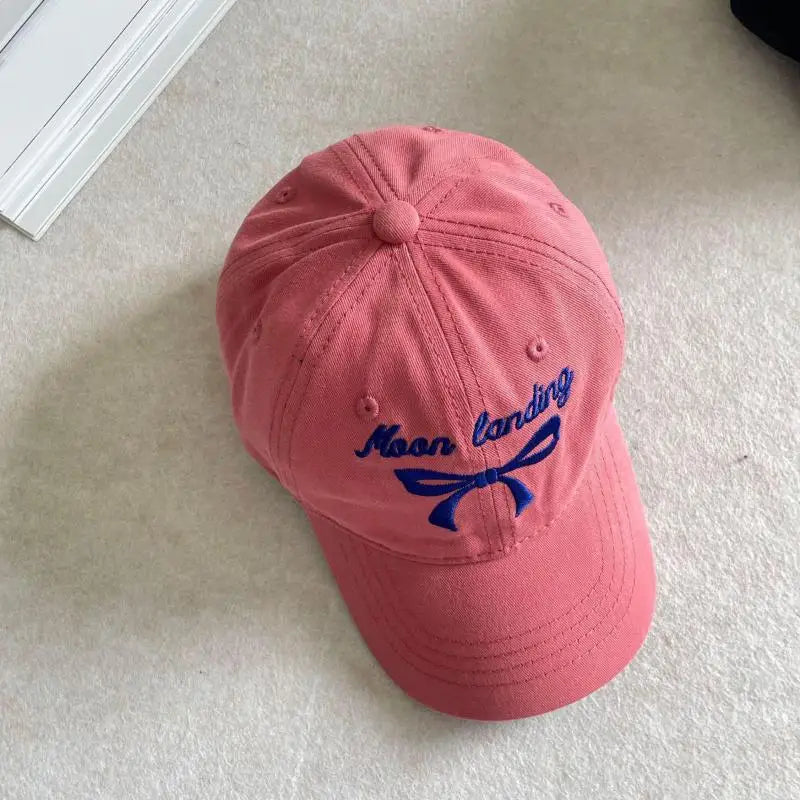 ベビー用帽子 Dark Pink / kids 48-52cm キッズ帽子 キャップ 野球帽 ハット リボン レターロゴ刺繍 リンク ままお揃いコーデ【mh0005511】