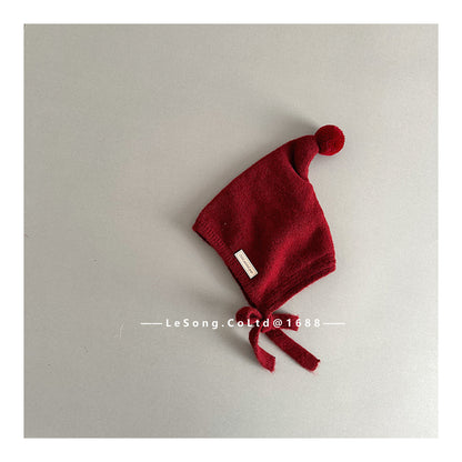 ベビー用帽子 Dark Red / One Size ベビー帽子 ぽんぽん付き 小人キャップ ピクシーハット【mh0011812】