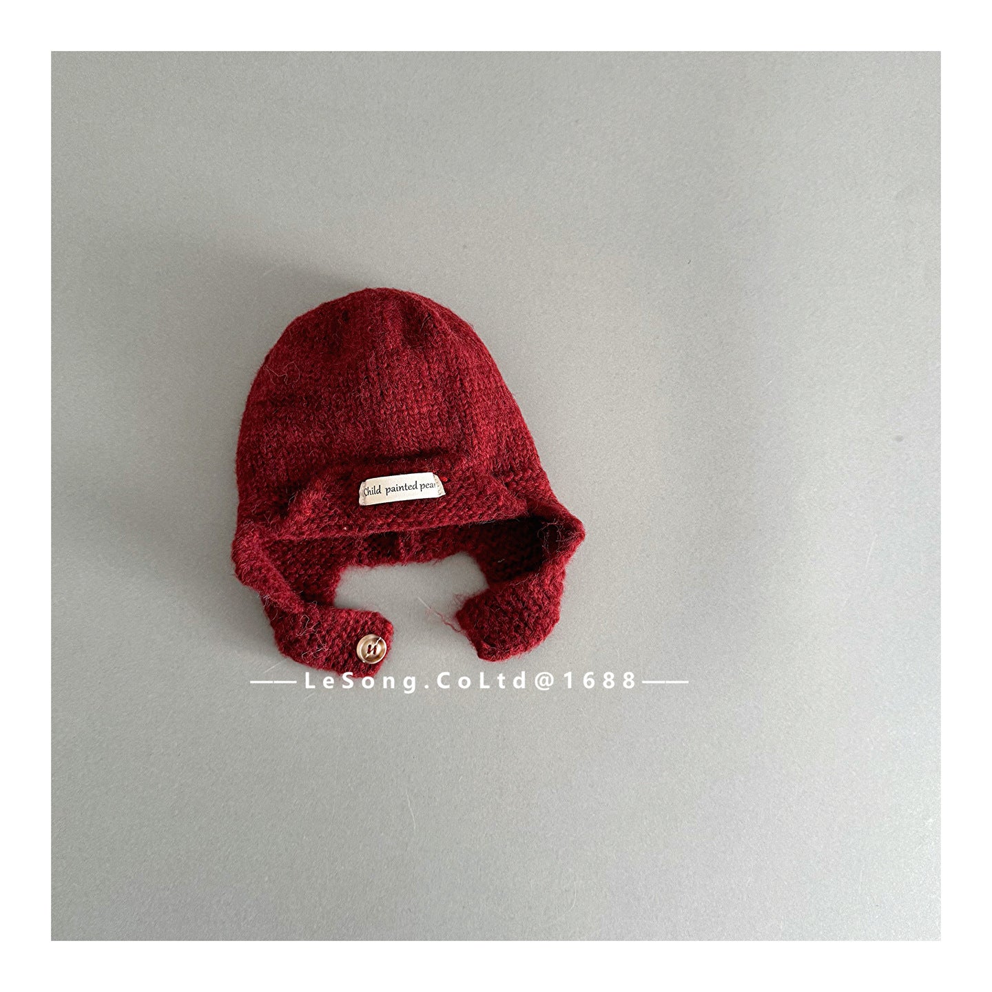 ベビー用帽子 Dark Red / One Size ベビー帽子 ニット ブリム 耳当て付き シンプル ニットキャップ【mh0011830】