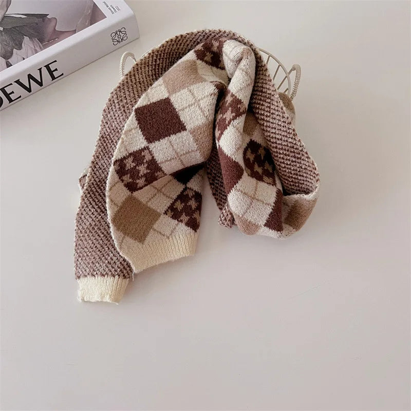 ネックウォーマー diamond-beige / One Size キッズマフラー ネックウォーマー ニットスカーフ チェック柄さくらんぼチェリー柄【mh0004135】