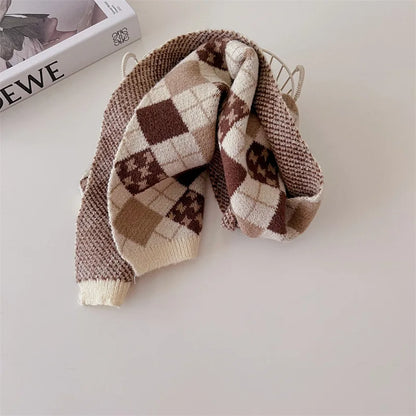 ネックウォーマー diamond-beige / One Size キッズマフラー ネックウォーマー ニットスカーフ チェック柄さくらんぼチェリー柄【mh0004135】