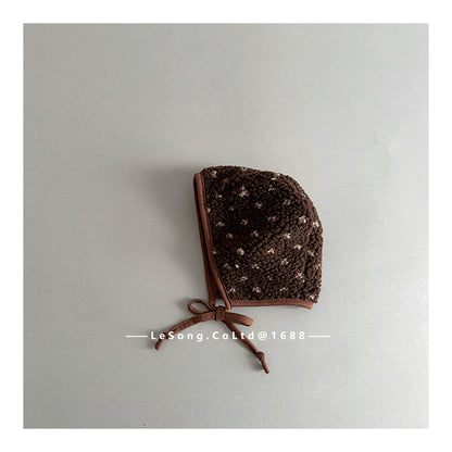 ベビー用帽子 Dot brown / One Size ベビー帽子 ボアフリース ボンネット 耳当て付き帽子【mh0011814】