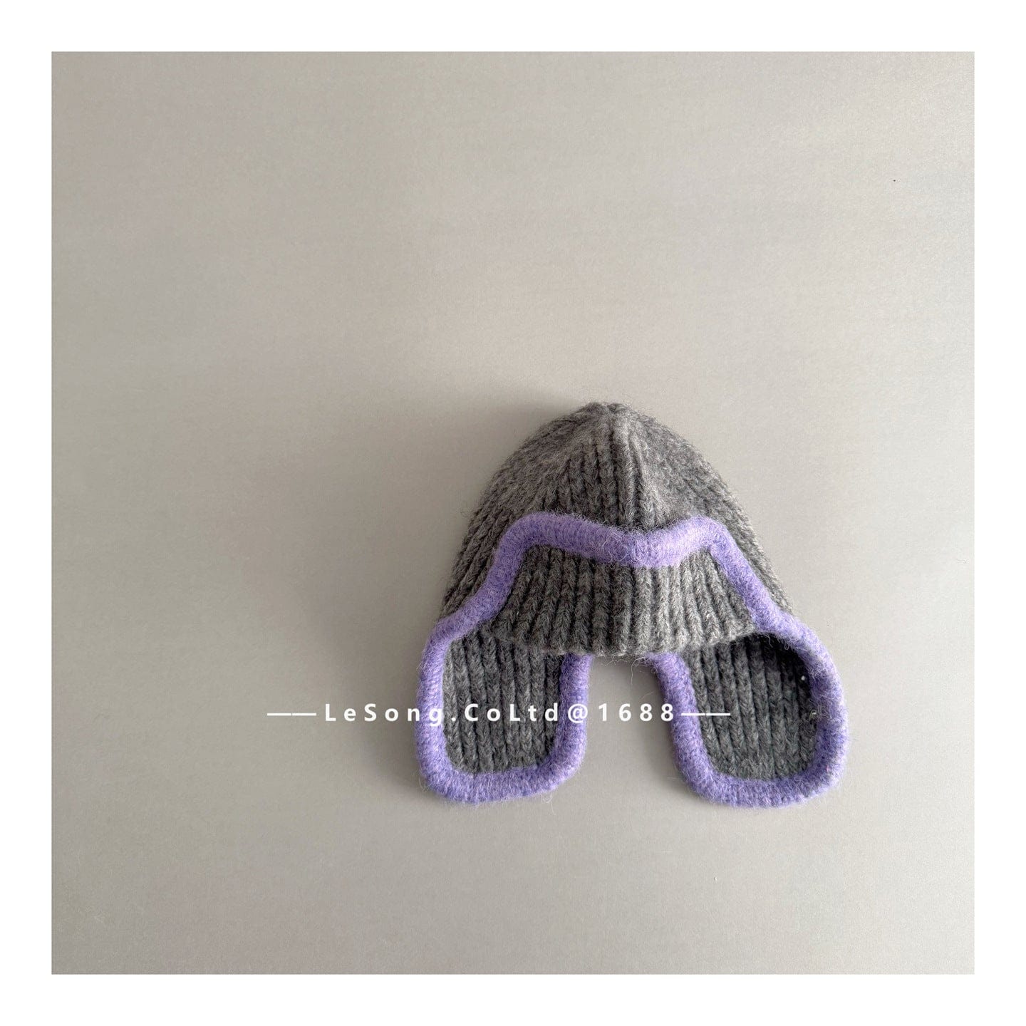 ベビー用帽子 Gray / One Size ジュニア ニット帽 バイカラーイピング 耳当て付き ビーニー 韓国風【mh0011594】