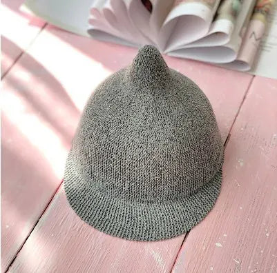 ベビー用帽子 Gray / S  6-18M length 48cm ベビー帽子 とんがり 麦わら帽子 ストローハット キャップタイプ ピクミン帽子【mh0004744】