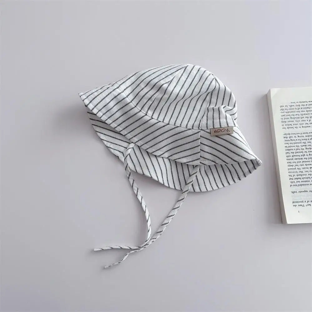 ベビー用帽子 gray striped / 45-48cm ベビー帽子 バケットハット サマーハット 無地/ストライプ【mh0005078】