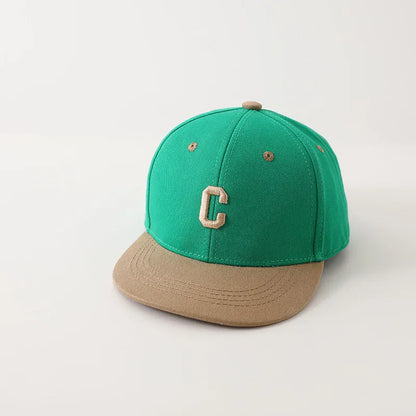 ベビー用帽子 green / 48-53cm キッズ帽子 キャップ 野球帽 レターロゴワッペン バイカラー 5カラー