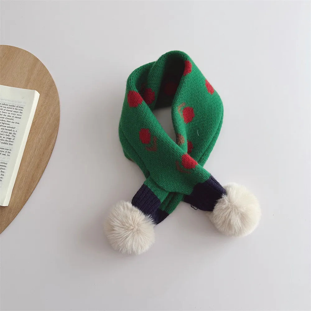 ネックウォーマー green キッズマフラー ぽんぽん付きネックウォーマー フラワー花柄 ガールズ 女の子 子供服【mh0003327】