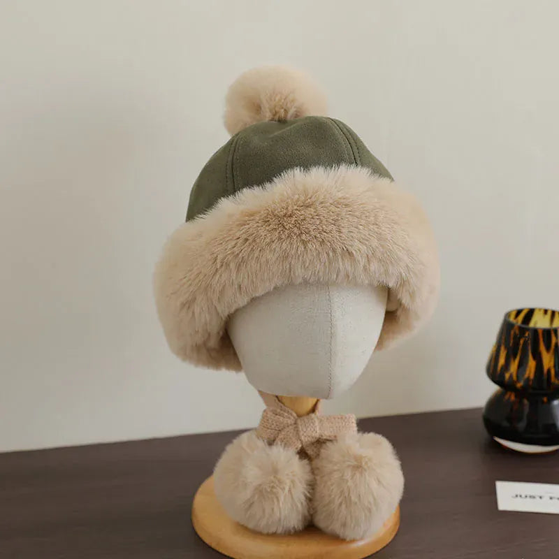 ベビー用帽子 Green / One Size キッズ帽子 フェイクムートンポンポン付きファーフリースキャップ【mh0007908】