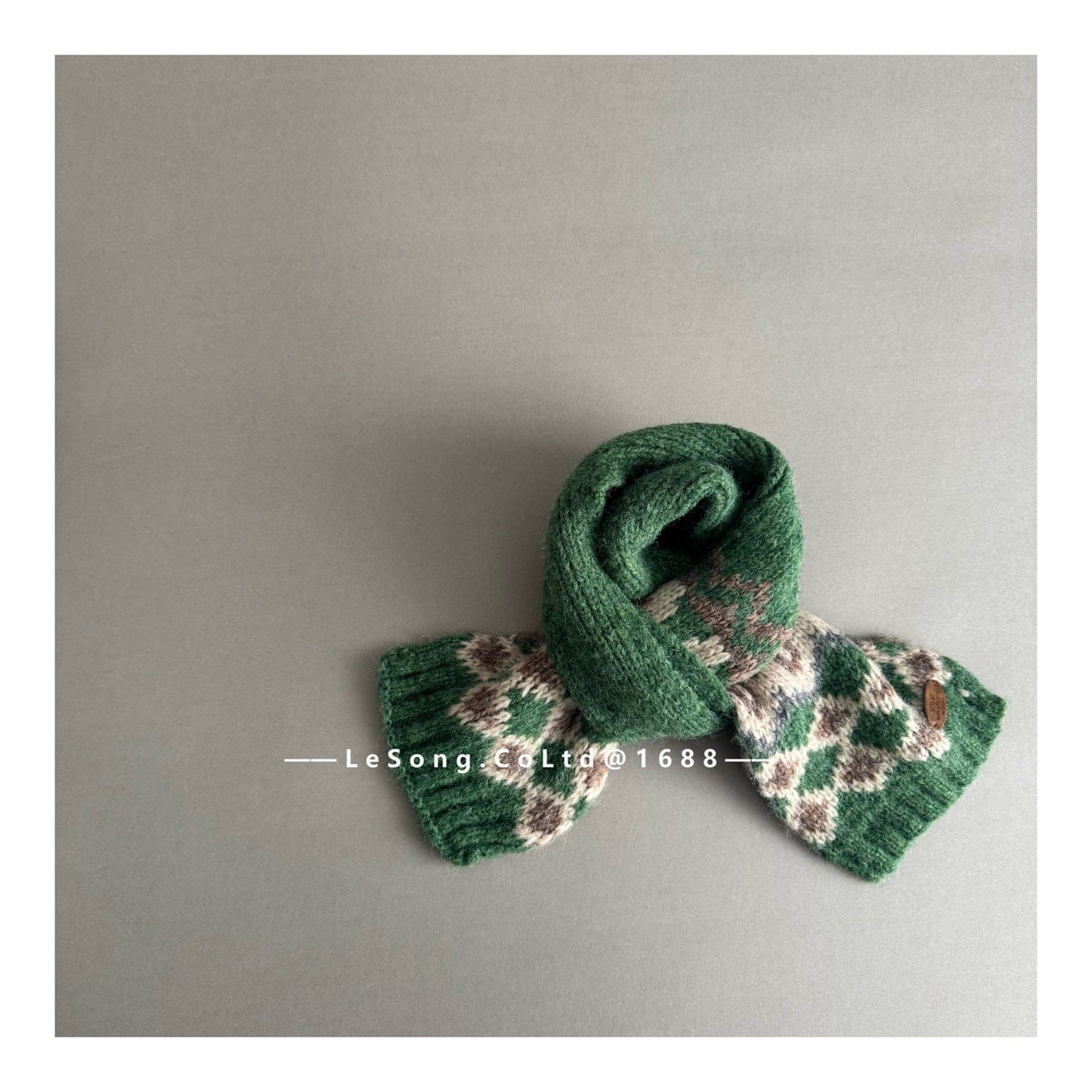 ネックウォーマー Green / One Size キッズ マフラー ニット 幾何学柄 ノルディック 韓国風 防寒【mh0011592】