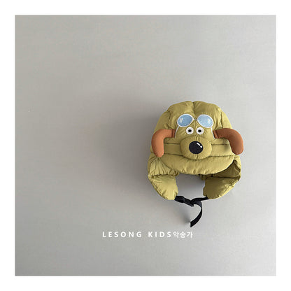 ベビー用帽子 Green / One Size キッズ帽子 犬 ドッグ アップリケ 耳当て付き フライトキャップ【mh0011832】