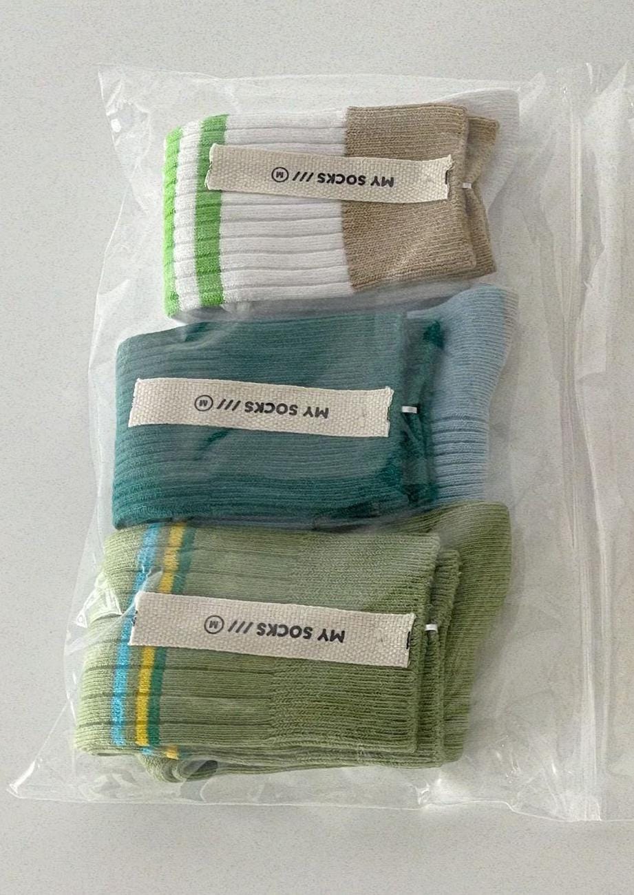 ベビー用靴下・タイツ Green / S 1-3Y ベビー キッズ おしゃれ ボーダー ソックス 靴下 3足 セット【mh0002580】