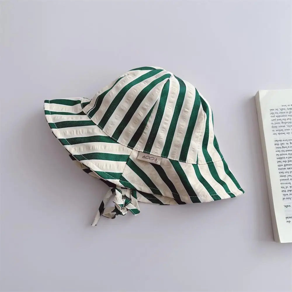 ベビー用帽子 green striped / 45-48cm ベビー帽子 バケットハット サマーハット 無地/ストライプ【mh0005078】
