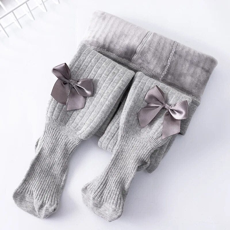 ベビー用靴下・タイツ grey / 1-2Y キッズタイツ 裏ファーフリース リボンパンツ レギンスパンツ 暖パン 防寒パンツ ガールズ 女の子 子供服