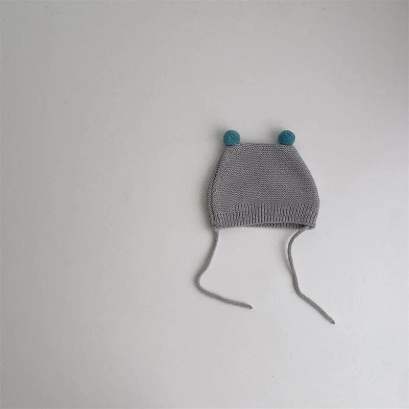 ベビー用帽子 grey / One Size(0-2 years) ベビー帽子 ニットキャップ ぽんぽん 耳付き帽子 6カラー ユニセックス 男の子 女の子 子供服
