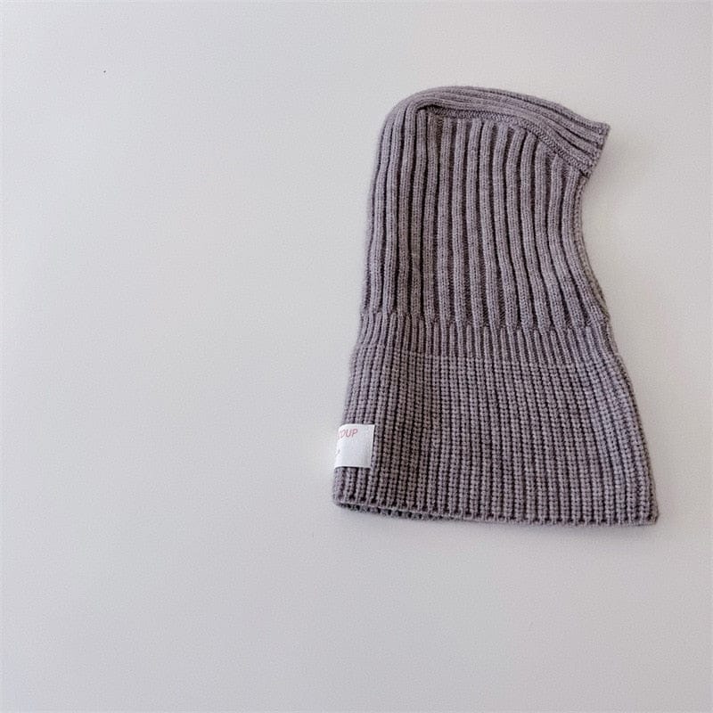 ベビー用帽子 grey / One Size ベビー キッズ ニット フーディ スカーフ ボーダー 帽子 ネックウォーマー【mh0002796】