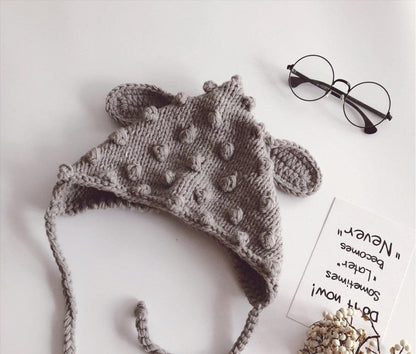 ベビー用帽子 Grey / One Size ベビー キッズ ニット 耳付き とんがり 帽子【mh0003501】
