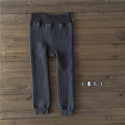 ベビー用靴下・タイツ Grey / S 1-2Y キッズレギンスパンツ リブニットタイツ レギパン 裏フリース 6カラー【mh0003428】キッズレギンスパンツ リブニットタイツ レギパン 裏フリース 6カラー