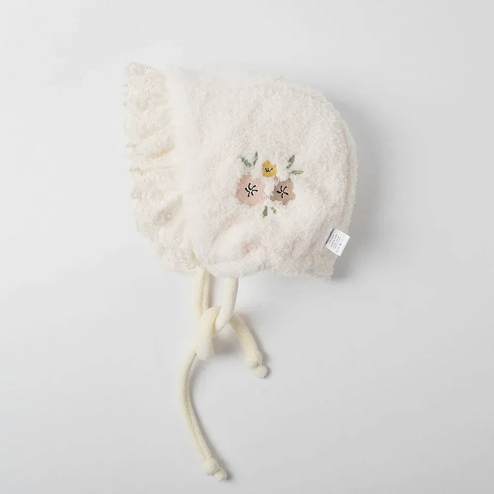 ベビー用帽子 hat / 0-6M 66cm ベビー帽子/マフラー フラワー刺繍ボアフリースボンネット/ネックウォーマーマフラー【mh0008632】
