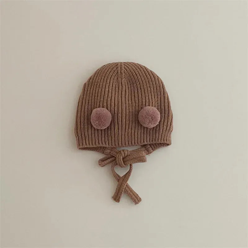 ベビー用帽子 khaki / 36-42cm 0-10m ベビー帽子 ボンネット ニット帽 ぽんぽん付き帽子 ユニセックス 男の子 女の子 子供服