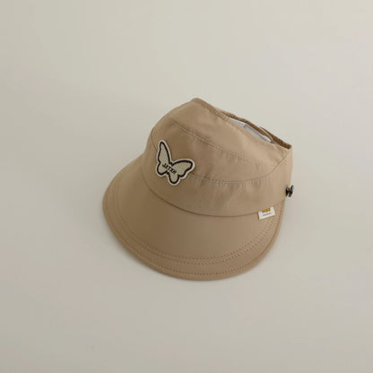 ベビー用帽子 khaki / 48-52cm / 取り寄せ（7〜30日） キッズ帽子 サンバイザー 日除け バタフライ蝶ワッペン サマーハット