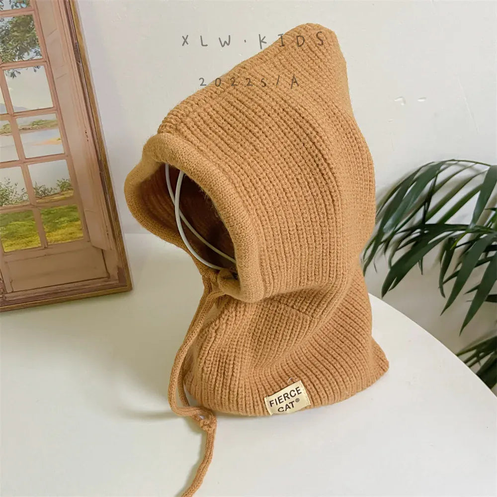 ベビー用帽子 khaki / 48-53cm キッズ帽子 フーディネックウォーマー フェイスガード 頭巾タイプ 防寒 帽子