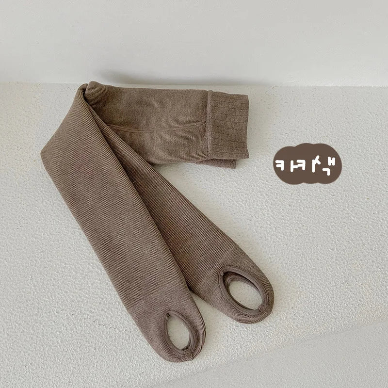 ベビー用靴下・タイツ khaki / M for 3-5Y キッズタイツ トレンカ レギンス 裏起毛 防寒【mh0004096】