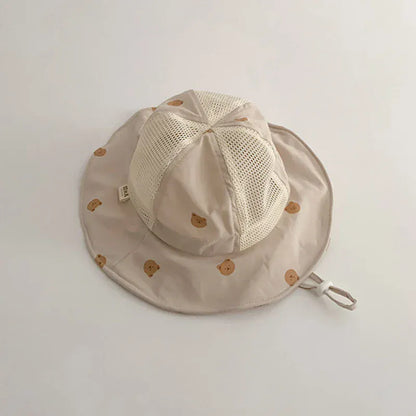 ベビー用帽子 Khaki ベビー帽子 メッシュ バケットハット 日除け帽子 サマーハット ベアくまプリント【mh0005667】