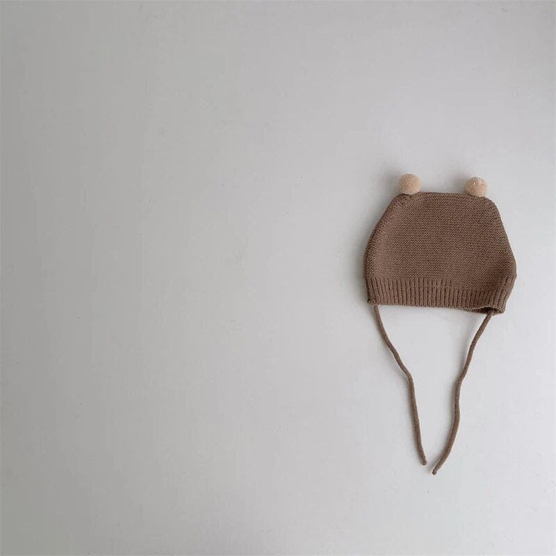 ベビー用帽子 khaki / One Size(0-2 years) ベビー帽子 ニットキャップ ぽんぽん 耳付き帽子 6カラー ユニセックス 男の子 女の子 子供服