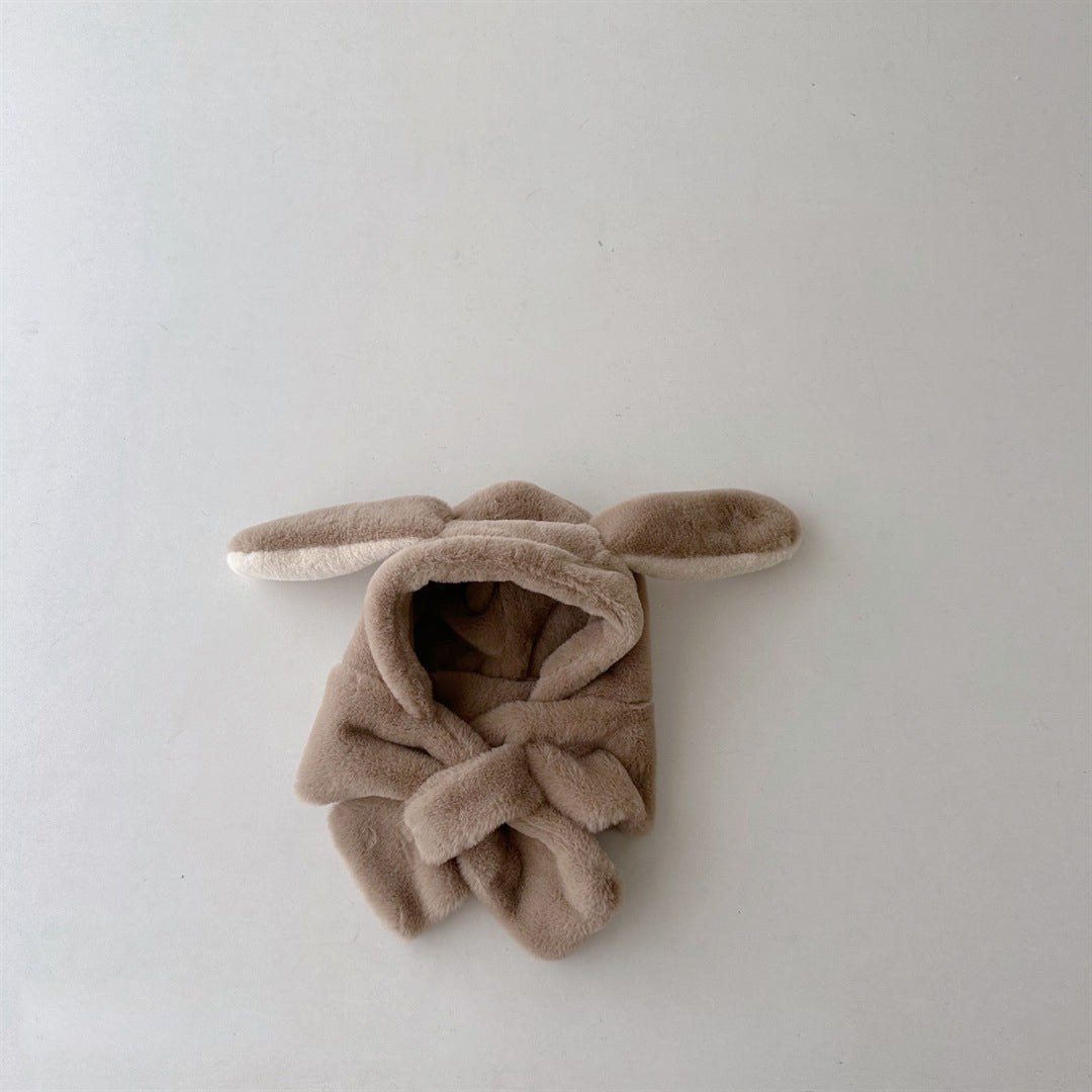 ベビー用帽子 Khaki / One Size ベビーキッズマフラー付き帽子 耳付き帽子 ネックウォーマー イヤーマフ ボアフリース 3カラー ユニセックス 男の子 女の子 子供服【mh0003242】