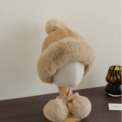 ベビー用帽子 Khaki / One Size キッズ帽子 フェイクムートンポンポン付きファーフリースキャップ【mh0007908】