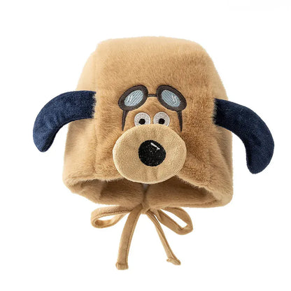 ベビー用帽子 Khaki / One Size ベビーキッズ帽子 耳付きフライトドッグ犬刺繍イヤーマフキャップ【mh0008098】