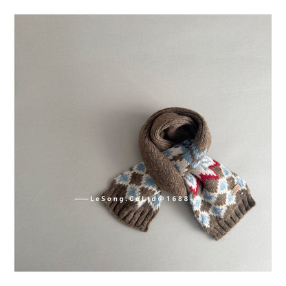 ネックウォーマー Khaki / One Size キッズ マフラー ニット 幾何学柄 ノルディック 韓国風 防寒【mh0011592】