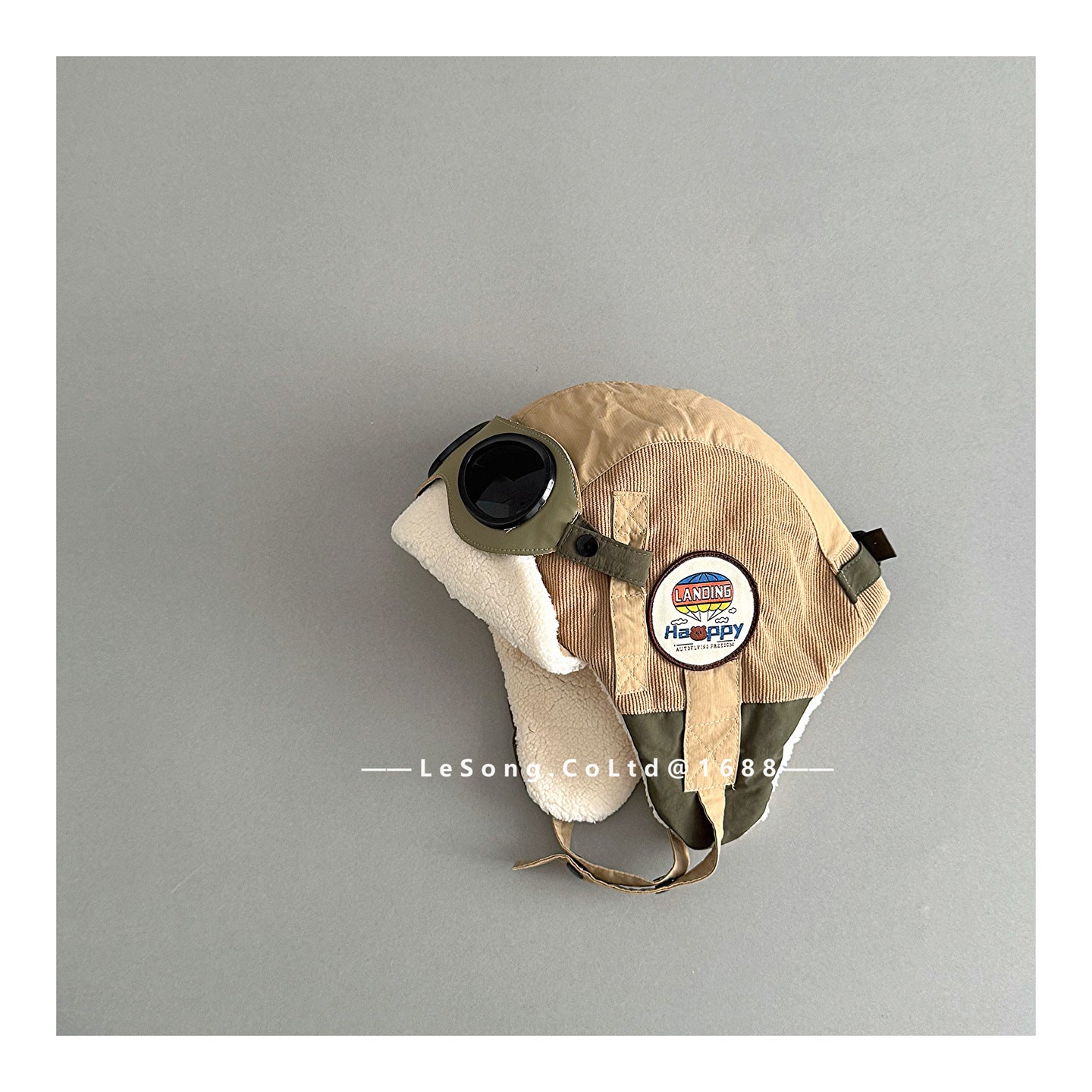 ベビー用帽子 Khaki / One Size キッズ帽子 ゴーグル 耳当て付き フライトキャップ パイロット帽【mh0011836】