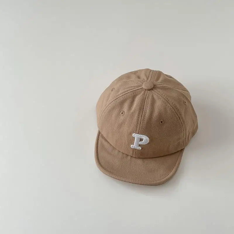 ベビー用帽子 khaki  P / 44-48cm ベビーキッズ帽子 キャップ 野球帽 ソフトブリム レターロゴワッペン サマーキャップ【mh0006328】
