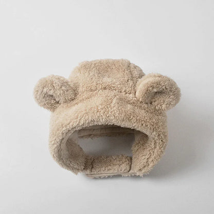 ベビー用帽子 Khaki / S (6M-3Y) ベビーキッズ帽子 くま耳付きボアフリース防寒帽子ハット【mh0008633】