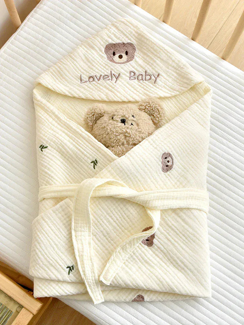 ベビーブランケット・タオル leaf bear / 90X90cm ベビーブランケット おくるみ スワドル ベアくま うさぎバニー 刺繍