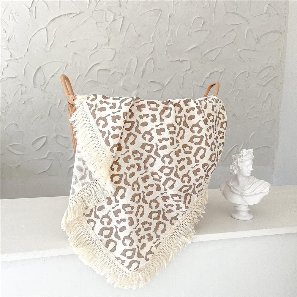 ベビーブランケット・タオル Leopard / 100x120cm ベビー ブランケット フリンジ おくるみ スワドル フラワー 花柄 レモン 星 スター チェリー レオパード 1749B