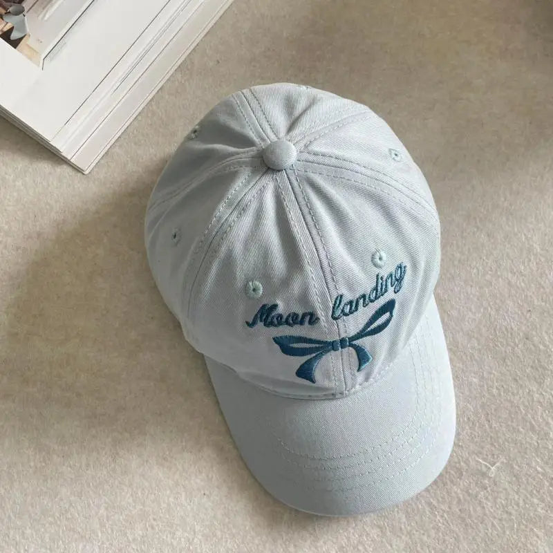 ベビー用帽子 Light Blue / kids 48-52cm キッズ帽子 キャップ 野球帽 ハット リボン レターロゴ刺繍 リンク ままお揃いコーデ【mh0005511】