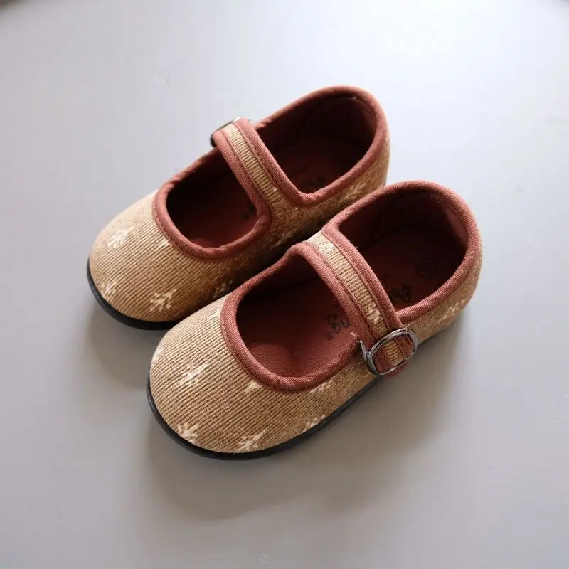靴 light coffee / 13 (length 12.8cm) ベビー キッズ コーデュロイ ストラップ シューズ バレー シューズ 靴