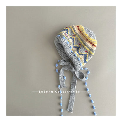 ベビー用帽子 Light Gray / Child キッズ帽子 ニット タッセル フェアアイル ニットキャップ【mh0011807】