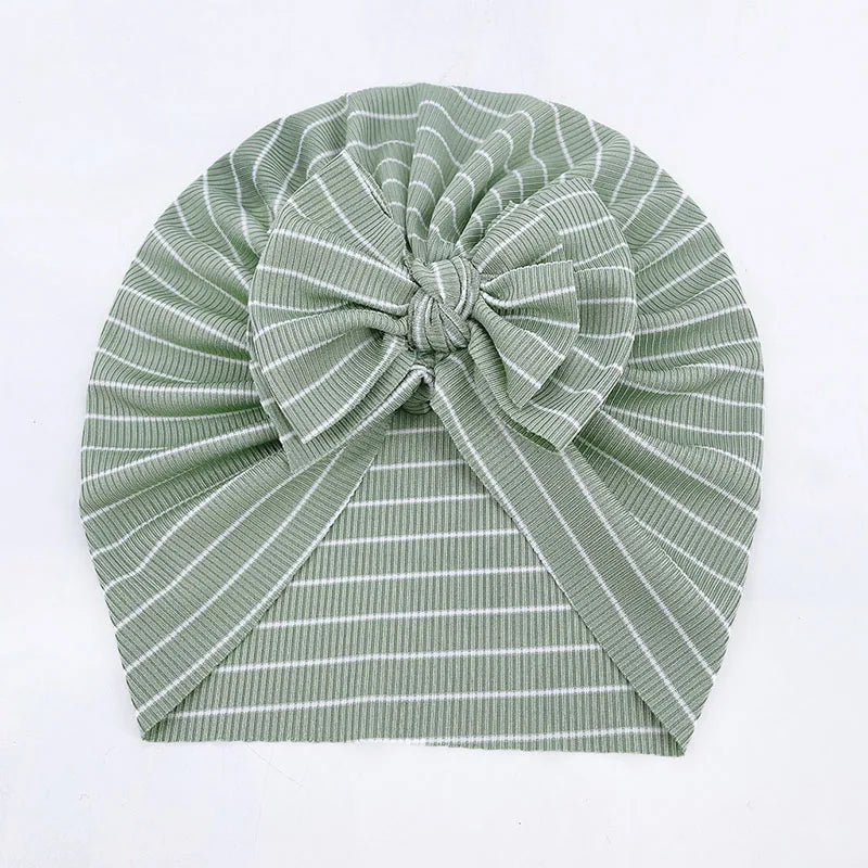 ベビー用帽子 Light Green / One Size ベビーターバン リボン帽子 ボーダー柄 11カラー【mh0003669】