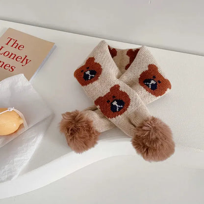 ネックウォーマー light khaki / One Size キッズ くま ぽんぽん付き マフラー【mh0000371】