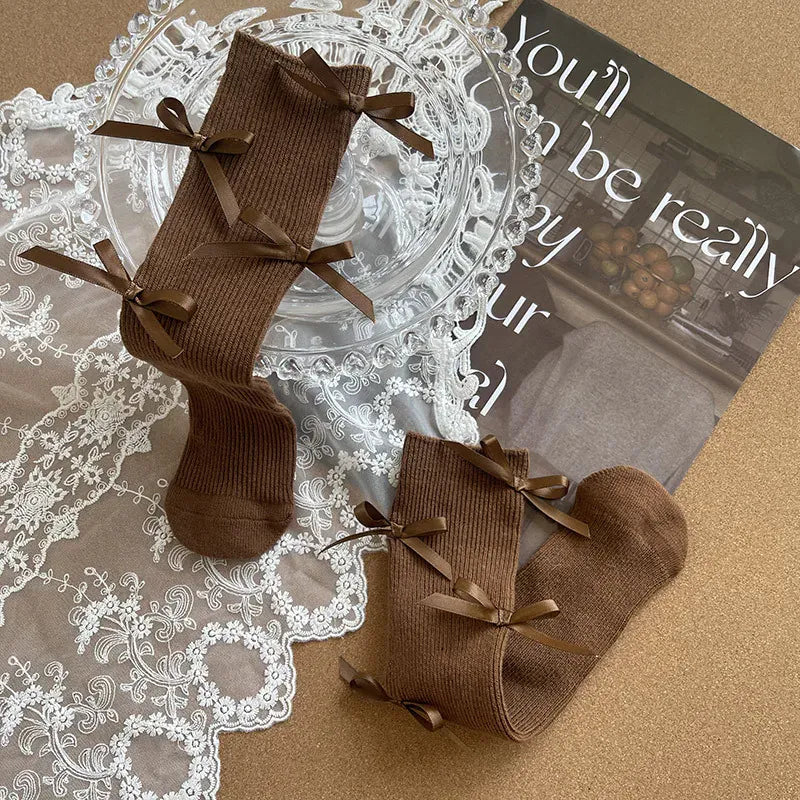 ベビー用靴下・タイツ Maroon / free 1-13year キッズソックス リボンハイソックス【mh0007562】